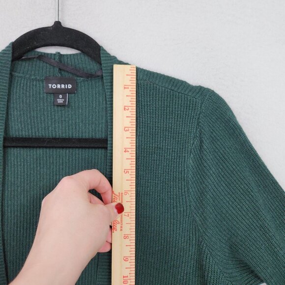 Torrid Sweater Womens 0 Large Green Cardigan Long Line Open Front Lightweight - Picture 5 of 12